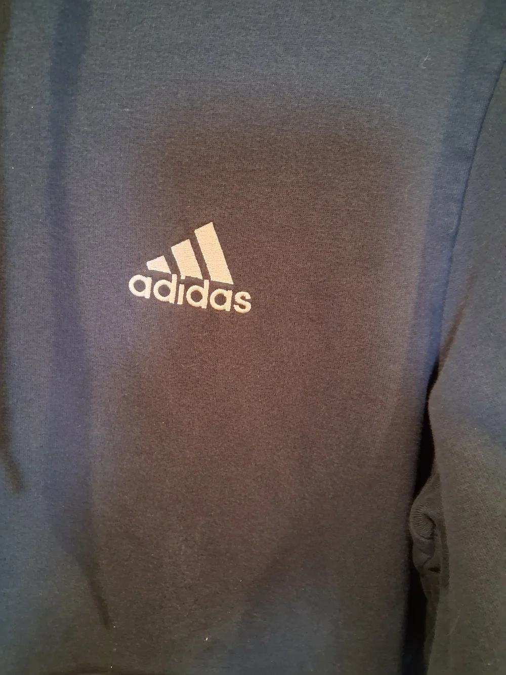 sku76 Authentic Adidas Navy Blue Pullover Fleece Hoodie with Small Chest Logo